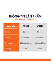 Bìa Lá A4 Switch ON AO+, Túi Dày 0.06 mm (20 Lá/ 40 Lá)