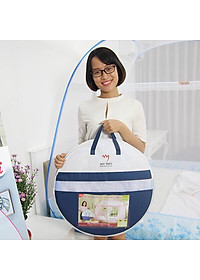 Màn đỉnh rộng tự bung cao cấp Mộc Miên loại trắng viền hồng loại 1m6x2m - 3 cửa 