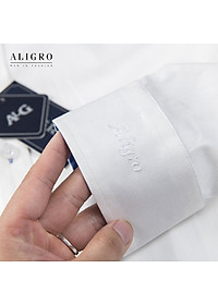 ÁO SƠ MI NAM TRẮNG DÀI TAY PHỐI CỔ XANH ALIGRO DÁNG SLIMFIT MÃ ALGS194