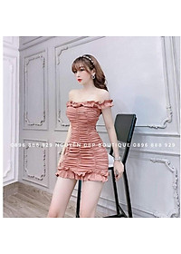 Đầm body trễ vai nhún thân kèm mút