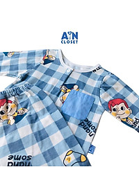 Bộ quần áo dài bé trai họa tiết Caro xanh thun cotton - AICDBT5UEJFL 