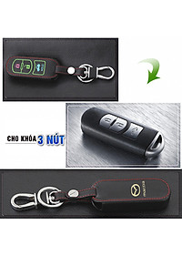 Cho xe Mazda, bao da chìa khóa 3 nút dạ quang kiêm móc khóa chất liệu da, Inox MIHOCO Mazda 3N/ Hành chính hãng