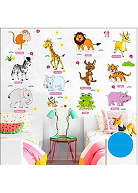 Combo Decal dán tường Vườn thú tiếng anh và Voi phun nước - HP339