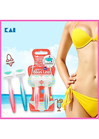 Bộ 4 dao cạo an toàn cao cấp vùng bikini thương hiệu Kai Nhật Bản tặng 2 zipper 10cm