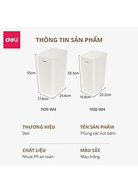 Thùng Rác Nắp Bật Nhấn Nút Thông Minh Deli - Tiết Kiệm Không Gian Nhựa PP Nguyên Sinh Hạn Chế Mùi Hôi Kháng Khuẩn Sọt Rác Văn Phòng Nhà Bếp - 1108 1109