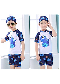 Bộ Đồ Bơi Khủng Long Dành Cho Bé Trai Cao Từ 85cm - 125cm chất vải Polyeste thân thiện với trẻ em, mau khô, thấm hút mồ hôi tốt, thiết kế thời trang bắt mắt - Tặng kèm nón bơi vải cùng màu