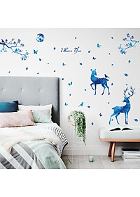 Decal dán tường Mẫu Gia Đình Nai dưới ánh trăng ,có sẵn keo chỉ cần bóc dán