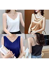 Áo Hai Dây Cổ Tim Mặc Trong Vest blazer kiểu nữ freesize (40-65kg) Vải Lụa Satin Mịn ,Thoáng Mát New  Design AO0003