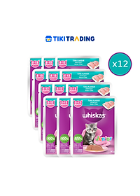 [Combo 12 Gói] Thức Ăn Cho Mèo Con WHISKAS Junior 2-12 months Vị Cá Ngừ 80g/Gói