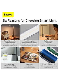 Đèn để bàn thông minh Baseus Smart Eye Series Charging Folding Reading Desk Lamp (Cảm biến ánh sáng tự động, pin sạc, 3000k - 6000k Full-Spectrum, Foldable and Rechargeable Reading Lamp) - Hàng chính hãng