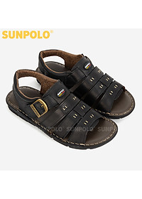 Xăng Đan Quai Ngang, Giày Sandal Nam Da Bò SUNPOLO SDA006 (Đen)