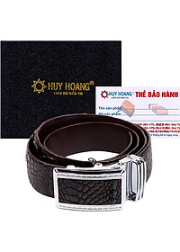 Thắt Lưng Nam Da Cá Sấu Nguyên Con Bản Lớn Huy Hoàng HT4237 - Nâu Đất