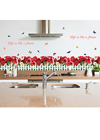 Decal Dán Chân Tường Hàng Rào Hoa Cúc Đỏ SK7002