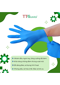 Găng Tay Cao Su Y Tế Size XL Không Bột Nitrile TTGLOVES Màu Xanh (100 Chiếc) 