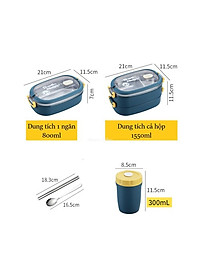 Hộp Cơm Văn Phòng Giữ Nhiệt  2 Lớp 2 Tầng Tiện Lợi Kèm Hộp Đựng Canh Soup và Bộ Đũa Thìa INOX – Chất Liệu INOX304An Toàn Cho Sức Khỏe – Hàng Chính Hãng MINIIN- Tặng Túi Đựng Cơm