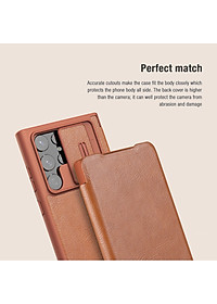 Bao da chống sốc cho dành cho Samsung Galaxy S22/ S22 Plus/ S22 Ultra hiệu Nillkin Qin Pro trang bị nắp bảo vệ Camera (Chất liệu da cao cấp, có ngăn đựng thẻ, mặt da siêu mềm mịn) - hàng nhập khẩu