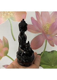 Tượng đá Phật Dược Sư Lưu Ly Quang ngồi tòa sen - Cao 12cm - Màu đen