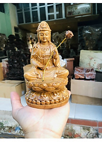 Tượng phật mini đại thế chí bồ tát bằng gỗ bách xanh thơm nức kt cao 15×9×9cm