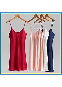 Q43 Váy ngủ hai dây lụa cao cấp  - Đầm ngủ lụa satin xẻ tà - Váy ngủ lụa cao cấp - Đồ ngủ nữ