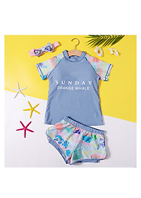 Bộ bơi bé gái lớn, dáng 2 mảnh cộc tay quần sooc đùi thể thao, màu sắc trẻ trung, áo tắm trẻ em nữ size đại từ 25 đến 60kg | BT37