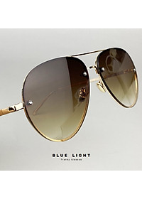 Kính Mát, Kính Râm Nam Nữ, Mắt Phi Công Gọng Khoan Càng Kim Loại Vàng, Xanh Ngọc, Nâu Trà, Mắt Phẳng Hàn Quốc, Tặng Hộp Khăn Và Phụ Kiện - BLUE LIGHT