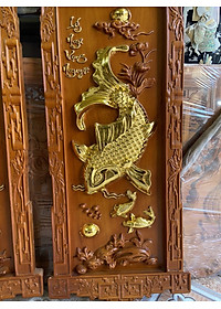 CẶP TRANH LÝ NGƯ  VỌNG NGUYỆT KHẮC CHỮ PHÚC ĐỨC BẰNG GỖ GÕ ĐỎ KT 37×117×4CM