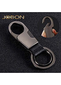 Móc chìa khóa đa năng ô tô, xe máy, gia đình thương hiệu JOBON - Thép hợp kim cao cấp - Trọng lượng: 36g - Da thật 100% - Mã: ZB-028X (màu xám) - Hàng Nhập Khẩu