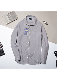 Áo Sơ Mi Nam Công Sở Trung Niên Thương Hiệu Anton Dài Tay Màu Ghi Vải Cotton Kẻ Sọc Đen- AC151