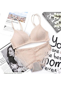  Bộ ĐồLót Ren Nữ Không Gọng Nâng Ngực Đệm Mỏng Azuno DL01  Phong Cách Sexy Dây Đôi Không Giãn Không Quăn Sau Khi Dùng Lâu