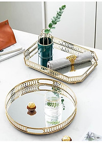 KHAY ĐỰNG BÌNH LY CỐC UỐNG NƯỚC KIM LOẠI MẠ VÀNG MẶT TRÁNG GƯƠNG CHỐNG RỈ - VD711