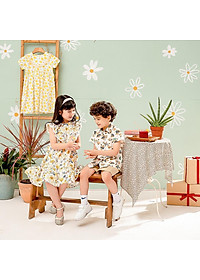 Áo sơ mi bé trai tay ngắn gấu Teddy vải thô cotton mềm mịn mát MamLa