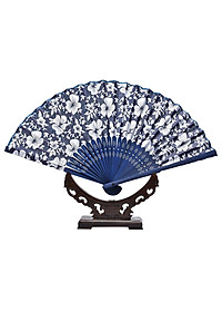 Quạt Vải Xếp In Hoạ Tiết Hình Hoa Dài 21cm