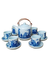 Bộ ấm chén men lam số 1 cỡ lớn gốm sứ Bát Tràng (bộ bình uống trà, bộ bình trà)