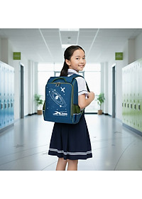 Balo học sinh chống gù cao cấp Xbags Universe xanh – Balo học sinh tiểu học siêu nhẹ nhiều ngăn đệm lưng êm ái họa tiết vũ trụ XB3104