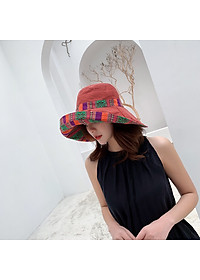Nón Mũ nữ rộng vành gấp gọn đội 2 mặt chống nắng phối mầu thổ cẩm thời trang Hàn Quốc MRV01