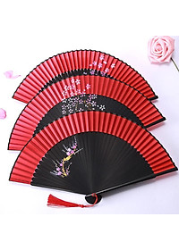 Quạt múa cổ trang dây tuyến viền đỏ cầm tay quà tặng xinh xắn cosplay phong cách tết