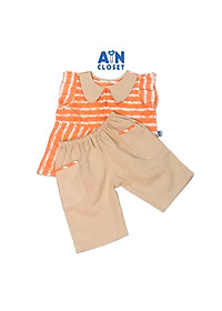 Bộ quần áo lửng bé gái họa tiết Kẻ cam cotton thêu quần kem - AICDBGNQVNQA - AIN Closet