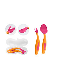 b.box Bộ muỗng nĩa ngộ nghĩnh cho bé tập ăn dặm (kèm hộp đựng) - Cam Hồng