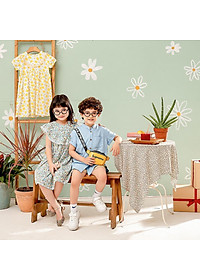 Áo sơ mi bé trai xanh dương cổ Tàu chất linen đũi mềm mịn mát hè thu MamLa