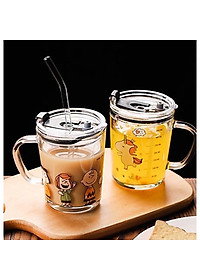 Cốc Pha Sữa Uống Nước Cốc Thuỷ Tinh Chịu Nhiệt Có Vạch Chia Dung Tích 400ML- Có Nắp Đậy Kín Chặt Kèm Ống hút Hút - Hàng Chính Hãng MINIIN