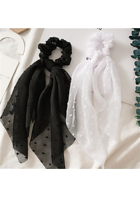 Dây buộc tóc Scrunchies lụa hạt bông dáng dài dễ thương HD79