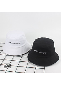 Nón bucket, mũ tai bèo nam nữ vành tròn Hàn Quốc thêu chữ ký, vải cotton cao cấp