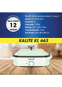 Nồi lẩu nướng đa năng Kalite KL 663, dung tích 4 lít, dễ dàng sử dụng - Hàng chính hãng