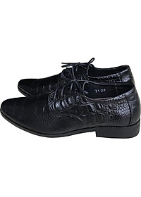 Giày tây nam buộc dây Trường Hải màu đen da bò thật dập vân cá sấu đế cao 3.5cm cao su không trơn  GT0791