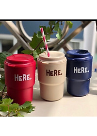 Combo 02 Cốc uống nước nắp xoay Inomata HERE có chỗ cắm ống hút - Nội địa Nhật Bản