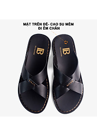 Dép nam quai ngang da bò Nappa cao cấp Bụi Leather E103, đế đúc nguyên khối khâu viền thủ công đi êm chân, Bảo hành 12 Tháng