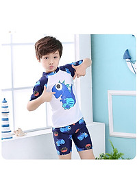 Bộ Đồ Bơi Khủng Long Dành Cho Bé Trai Cao Từ 85cm - 125cm chất vải Polyeste thân thiện với trẻ em, mau khô, thấm hút mồ hôi tốt, thiết kế thời trang bắt mắt - Tặng kèm nón bơi vải cùng màu