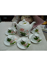 Bộ ấm chén vẽ sen gốm sứ Bát Tràng