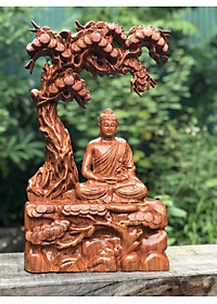 Tượng phật thích ca ngồi gốc cây đề bằng gỗ hương đá kt 50×31×15cm