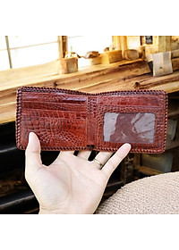 Ví Nam Da Cá Sấu. Ví 2 Mặt Đan Viền Thủ Công - Dáng Ngang Dễ Sử Dụng
